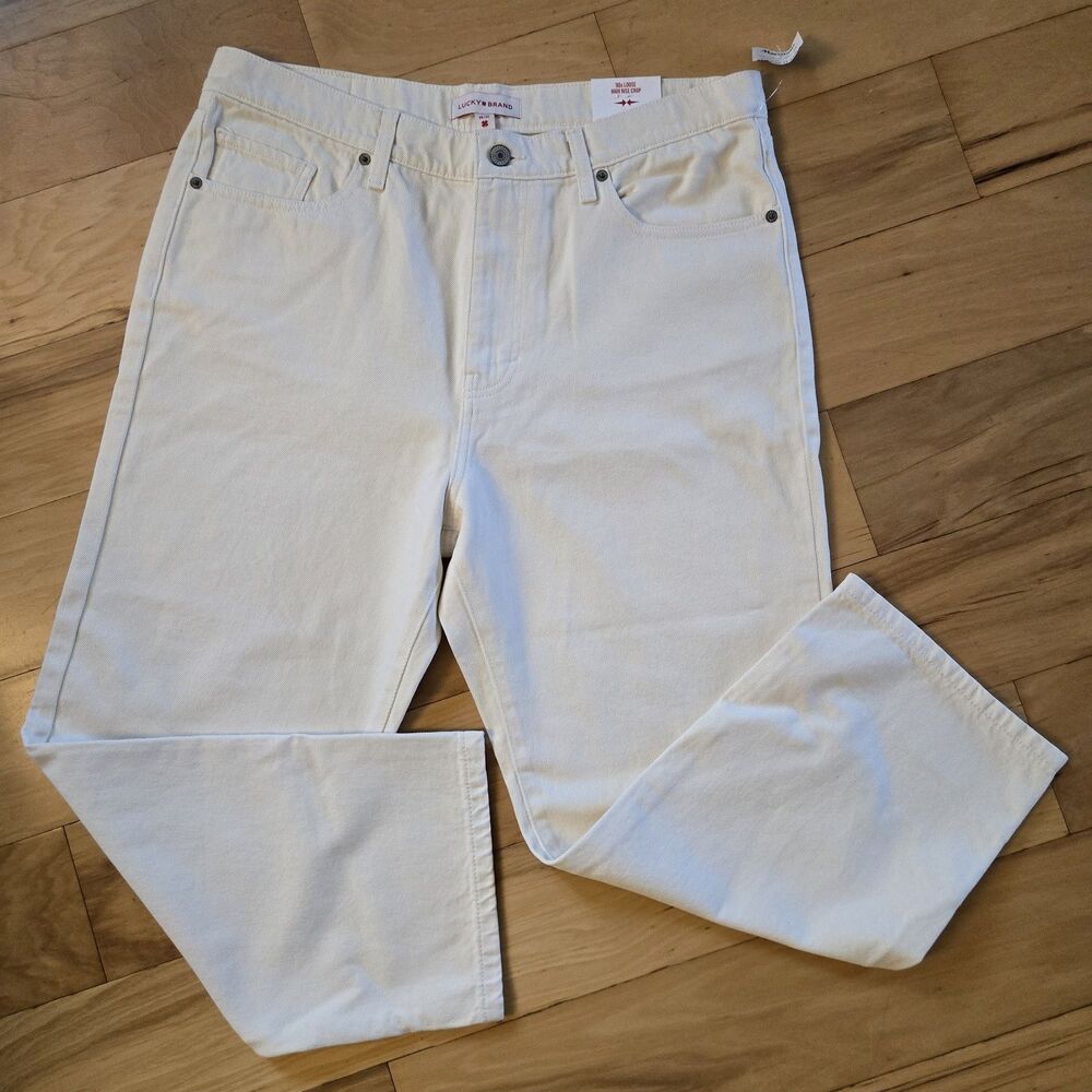 Lucky Brand 90s Loose High-Rise Crop Jeans Ivory 14/32 Wide-Leg Denim Women NWT